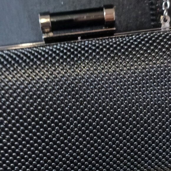 Jessica McClintock Platinum Black Mesh Beaded  Formal Evening Clutch Crossbody - Picture 10 of 10